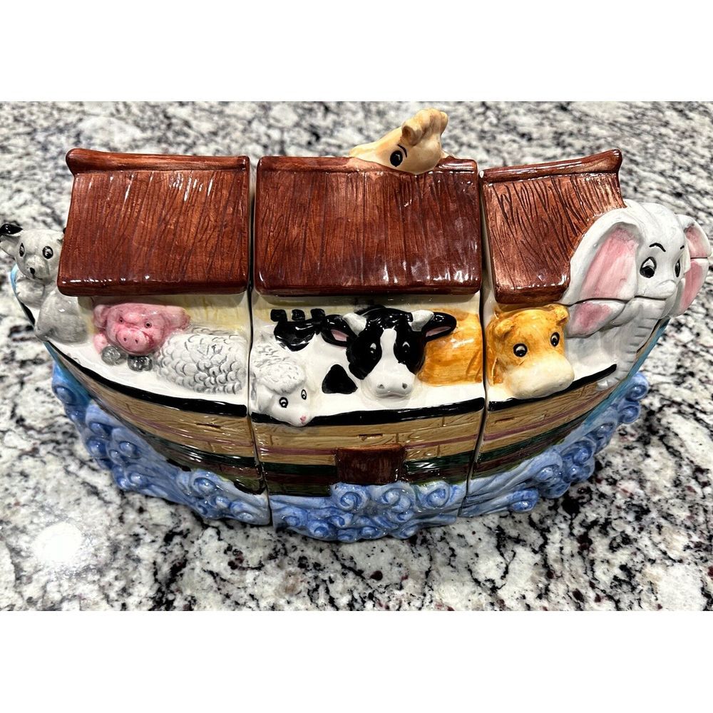 Large Noahs Ark Cookie Jar 3‎ Jars Total. Counter Top Canisters Sugar/Flour/ect